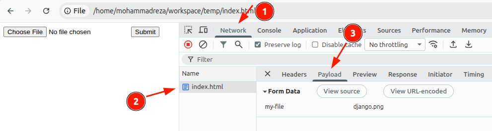File upload form in HTML and choosing a file